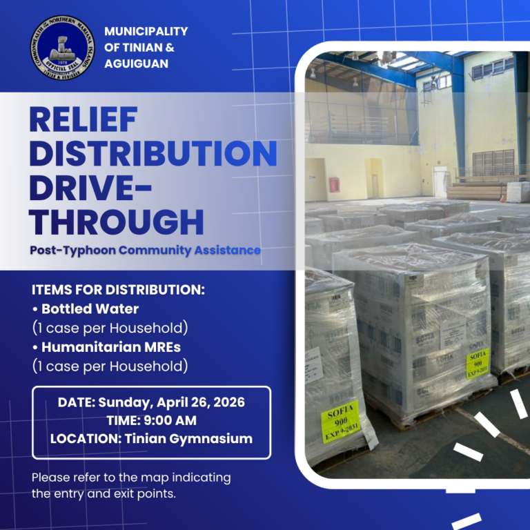 Tinian Mayor’s Office Announces a Relief Distribution Drive-Through