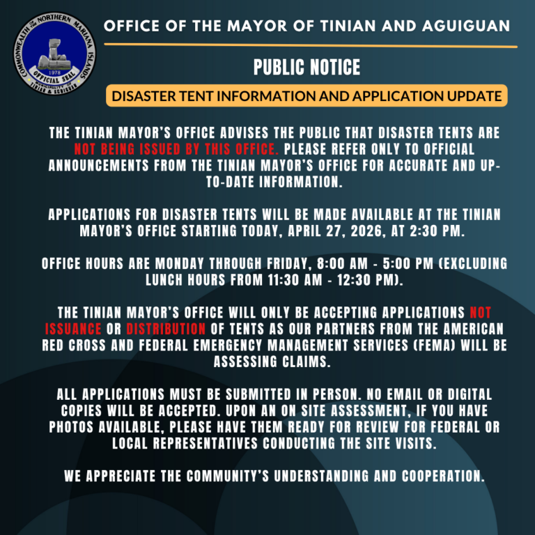 PUBLIC NOTICE: Disaster Tent Information and Application Update