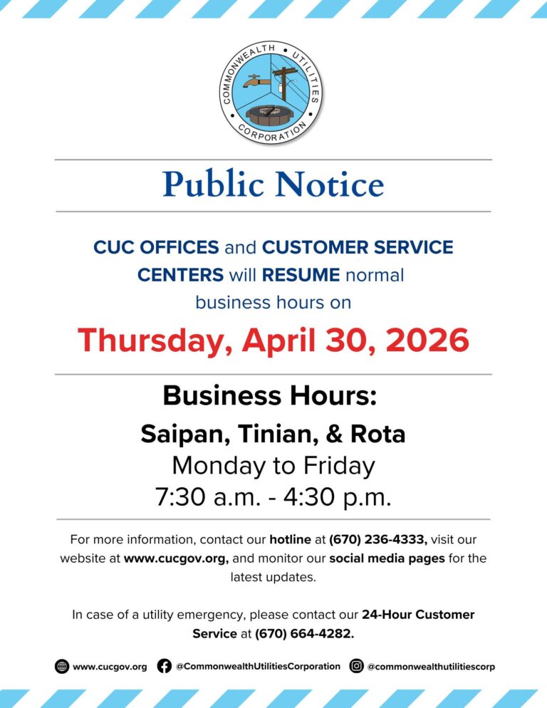 CUC Offices and Customer Service Centers Will Resume Normal Business Hours on Thursday, April 30, 2026