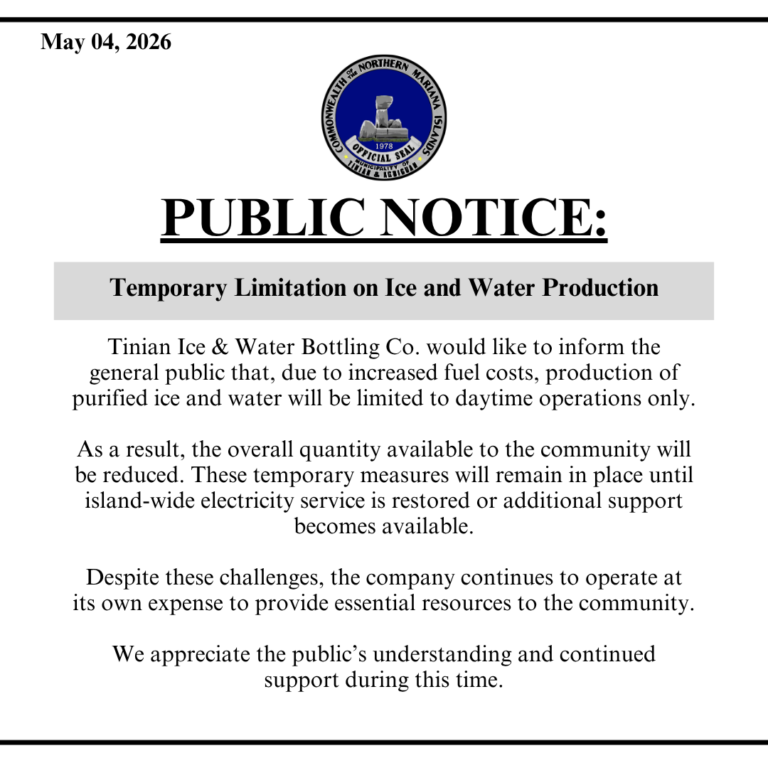PUBLIC NOTICE: Temporary Limitation on Ice and Water Production