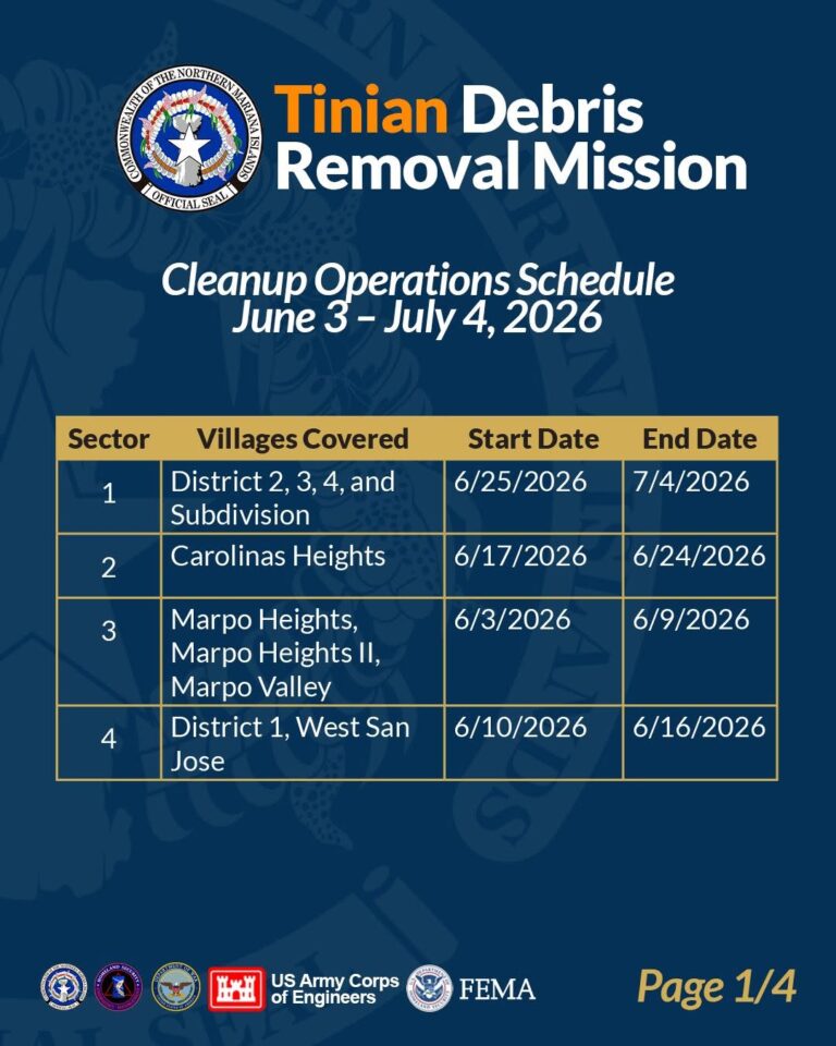 Debris Removal Schedule for Tinian
