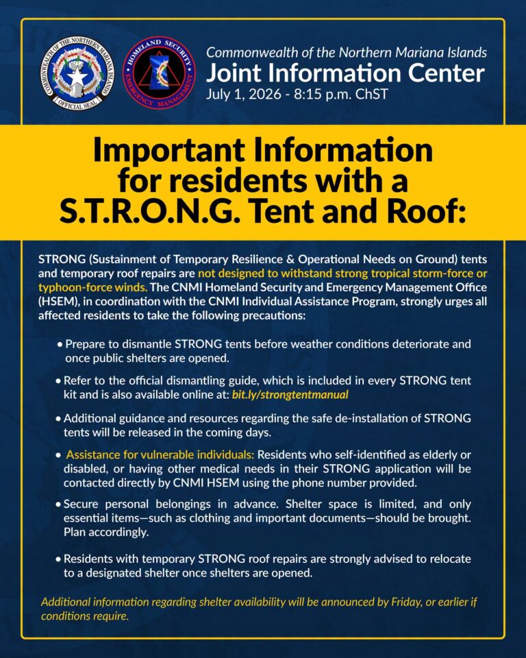 Important information for residents with STRONG tents or temporary roof repairs